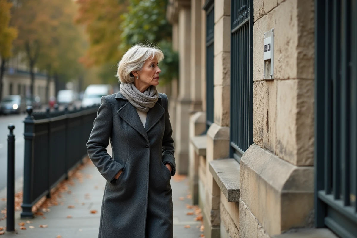Actrice française élégante se promenant dans une rue de Paris