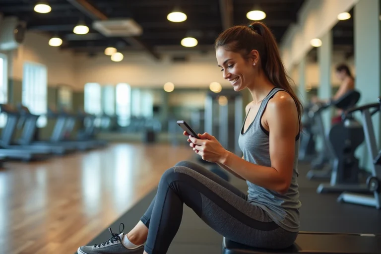 Jeune femme souriante en sport dans une salle de gym