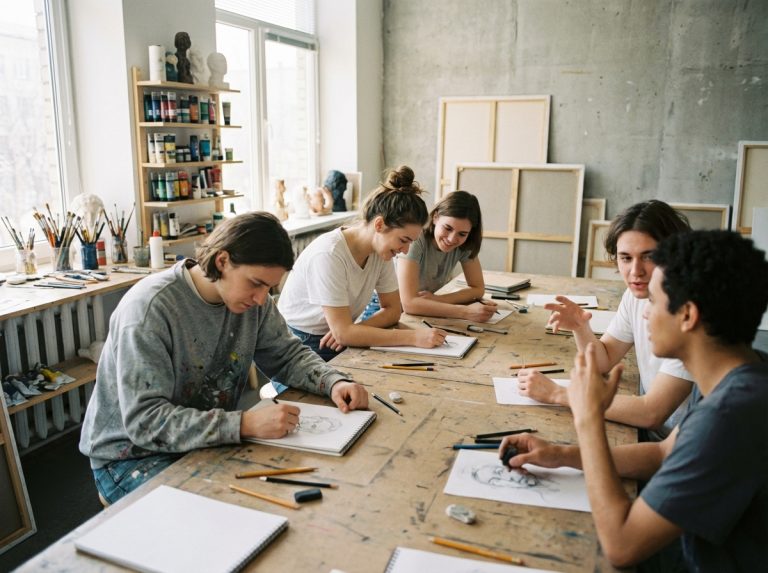 Groupe d'étudiants en arts préparatoires en classe lumineuse
