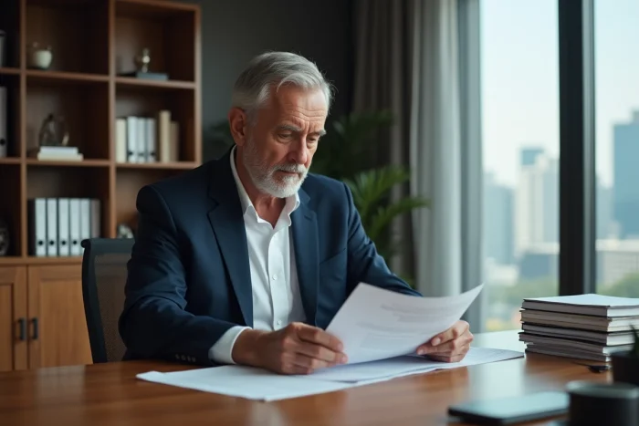 Homme d'affaires en costume dans un bureau moderne