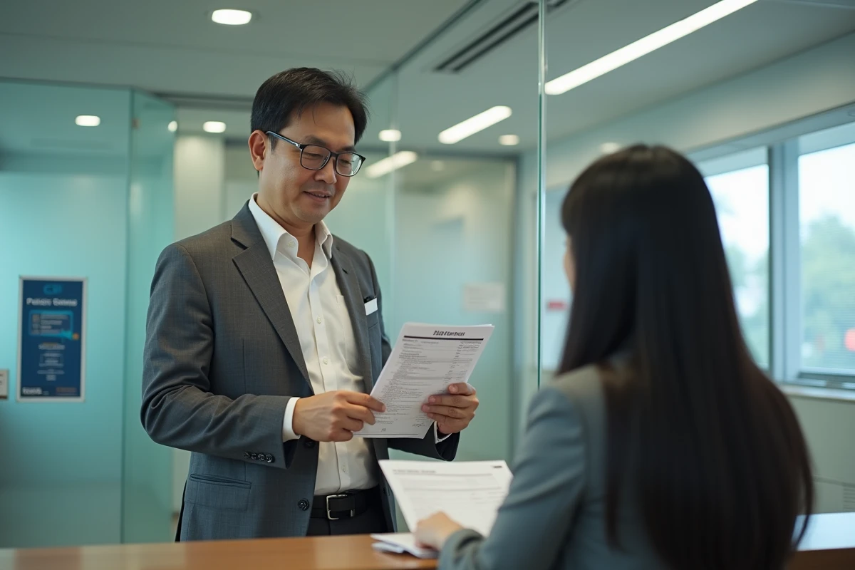 Homme montrant un relevé CPF à un conseiller en bureau