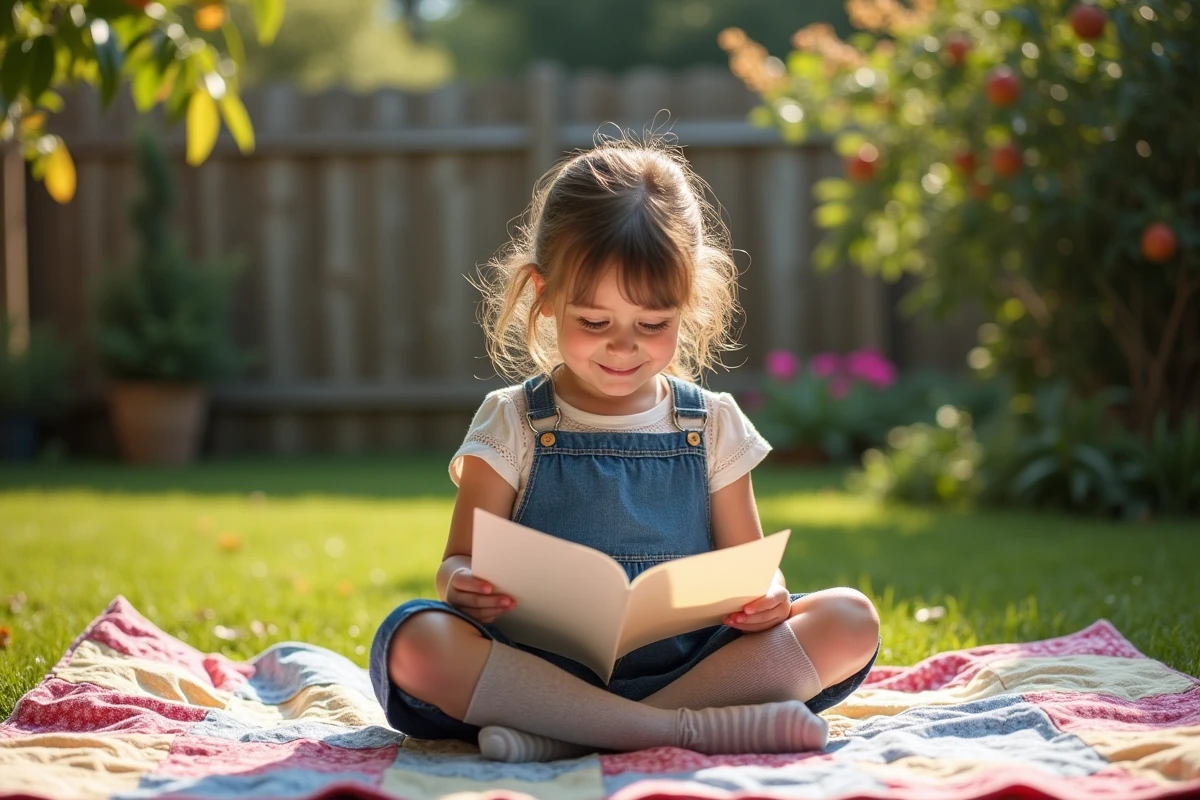 Jeune fille lisant une lettre dans un jardin ensoleille