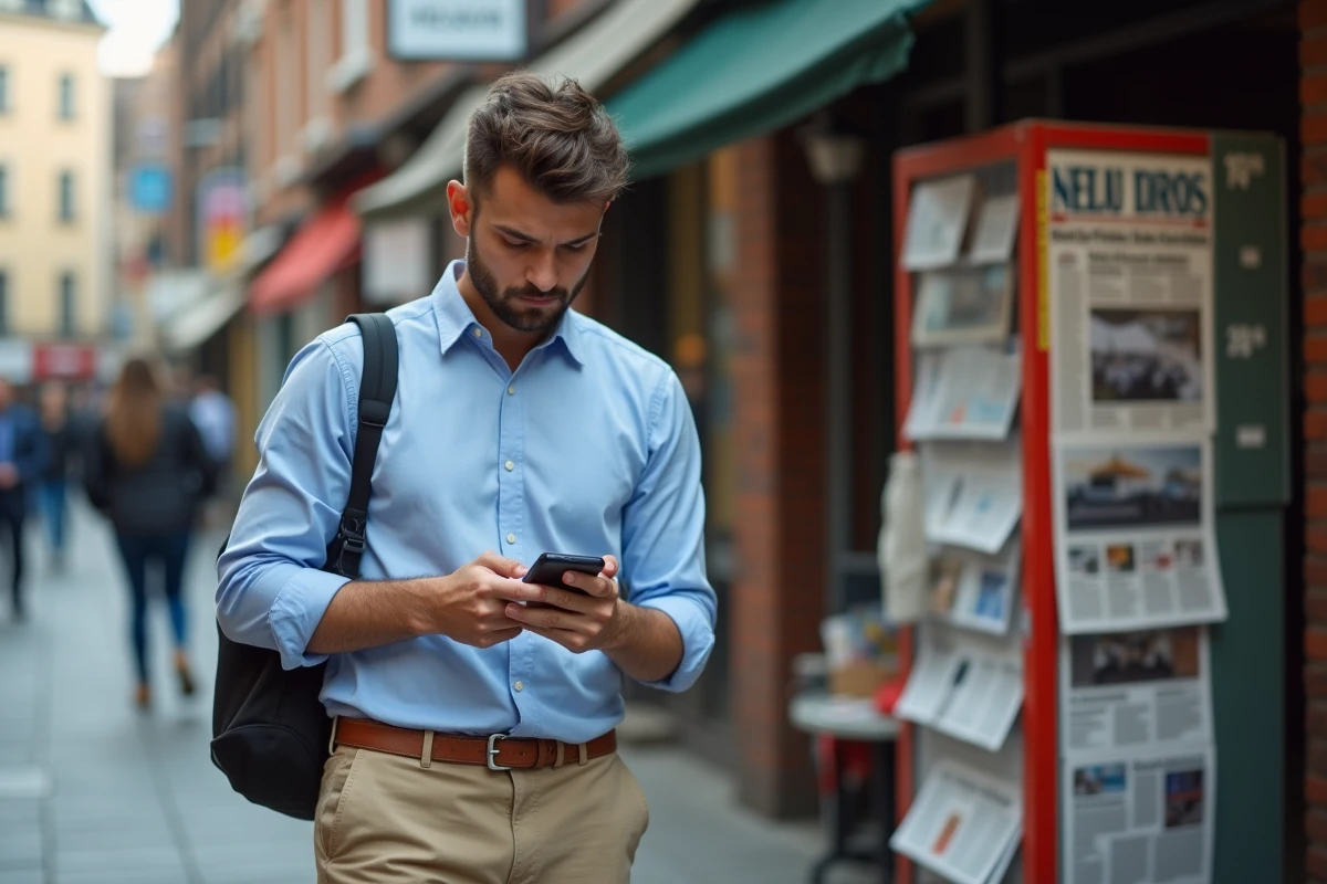 Jeune homme consulte son smartphone près d