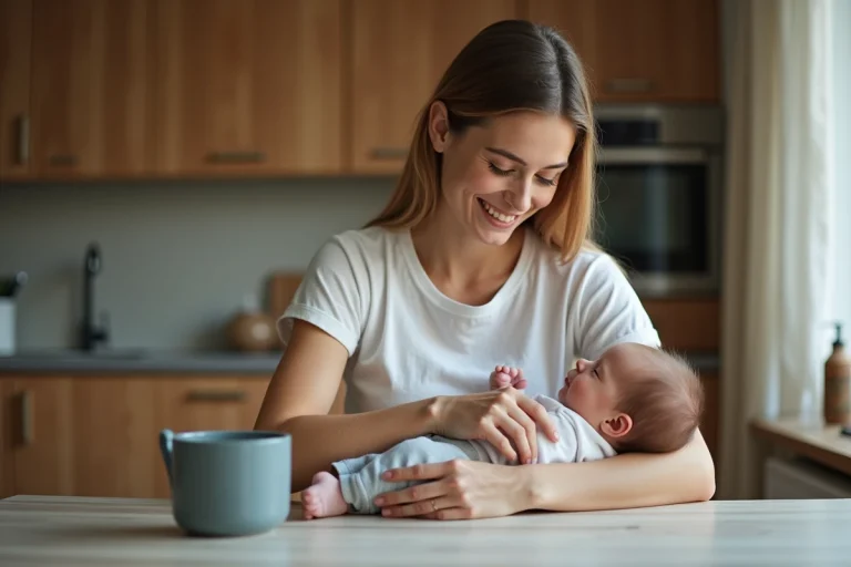 Maman douce avec son bébé dans un cadre familial chaleureux