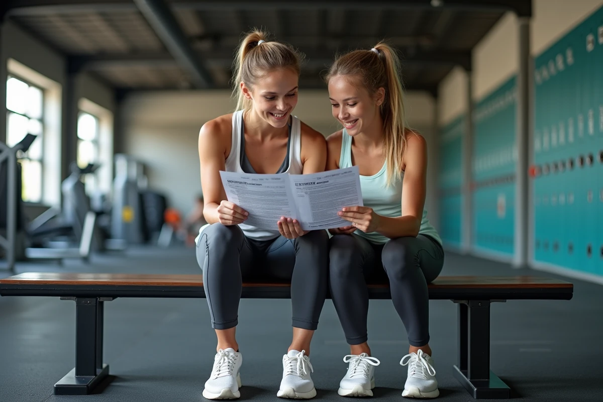 Mère et fille discutant de conseils fitness dans la salle de sport